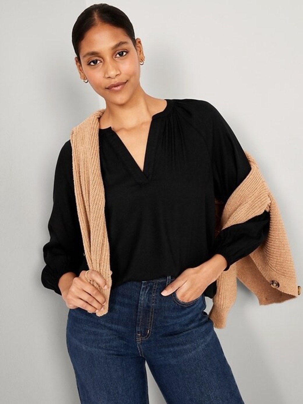 Old Navy Black Gauzy V Neck Long Sleeve Blouse Size XXL